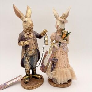 Jolie Fleur Vintage Style Bunny Couple Figurines Easter Spring Victorian Decor